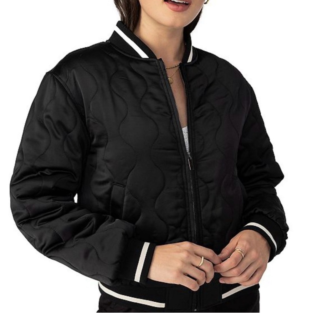 Elegant Black Quilted Bomber Jacket
